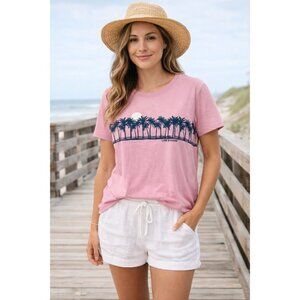 LIFE IS GOOD Womens Crusher T-Shirt  XL Palm Trees Tropical Pink